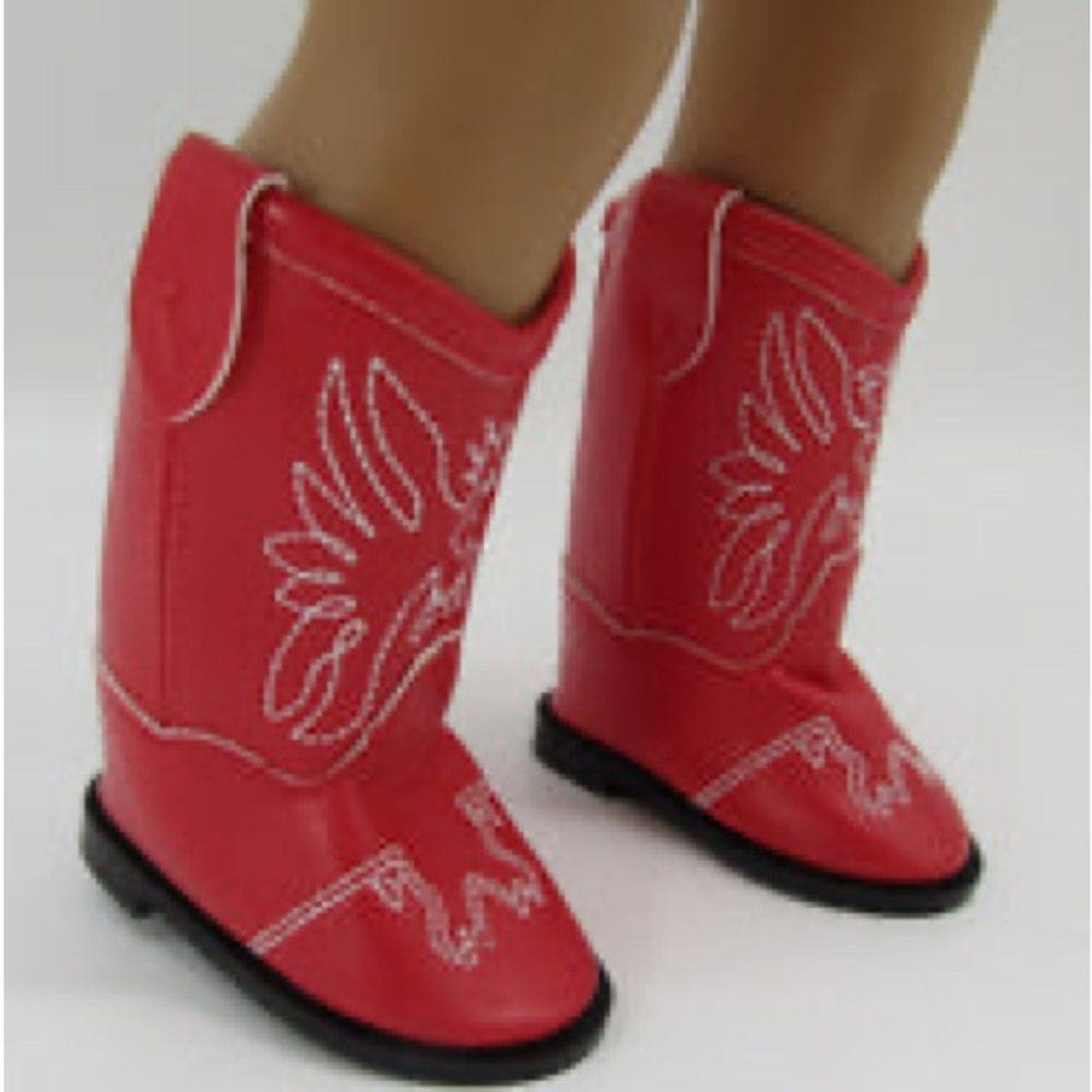 Red Doll Cowboy Boots with White Stitching